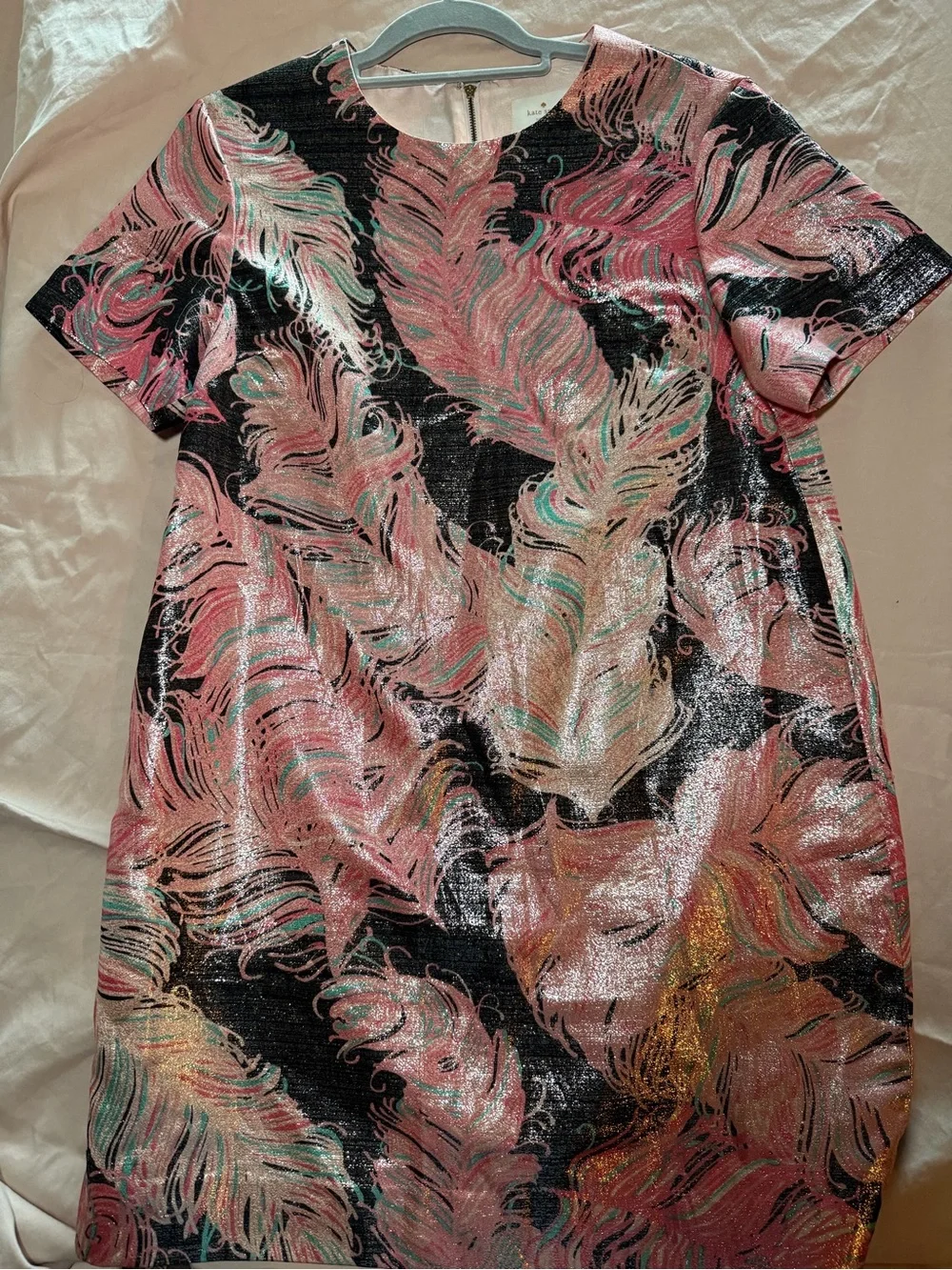 Kate spade Shimmer Feather-Print Shift Dress - Pink & Black